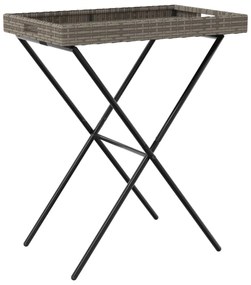 szürke összecsukható polyrattan tálcaasztal 65 x 40 x 75 cm