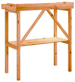 barna tömör fenyőfa növénytartó asztal polccal 78x38x82,5 cm