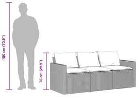 vidaXL 3 személyes szürke polyrattan kerti kanapé párnával