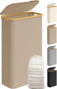 Szennyeskosár fedővel, keskeny szennyes tároló, 65 L, 42 x 22,5 x 70,5 cm, Tevebarna