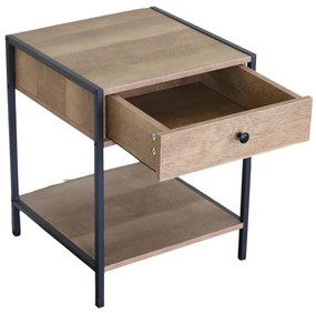Intenso Home kisasztal / éjjeliszekrény fiókkal 40 x 40cm fém lábbal modern tölgy színben hálószobába nappaliba | Masszív fém váz