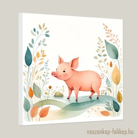 Vidám kismalac illusztráció akvarell – gyerekszoba dekor 40x40cm