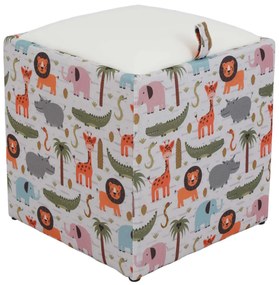 Kocka puff tárolóval állat mintás-bézs N