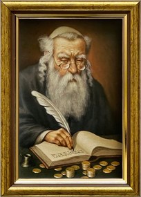 Vászonkép 18x13 Pénzszámláló Zsidó Arany Díszített Fa Keret