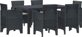 vidaXL Kert étkező szett 7 pcs Antracit Polt rattan