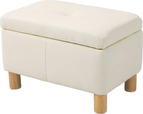 HOMCOM Hálószobai Tároló Láda 33L Tároló Puff PU Kárpitozással, Fa Lábakkal, Előszobába, Nappaliba 60x38x40 cm Krém | Aosom