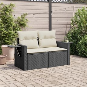 2 személyes fekete polyrattan kerti kanapé párnával