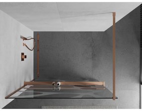 Mexen Kioto+, Walk-In zuhany paraván polccal és akasztóval 140 x 200 cm, 8 mm átlátszó üveg fehér mintás, réz matt profil, 800-140-121-65-97