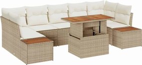 vidaXL Kerti Kanapé Szett tárolóval 8 pcs Bézs Poli rattan
