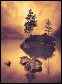 Poszter 50x70 hegycsúcs völgy erdő fenyő tó