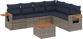 vidaXL 7 részes szürke polyrattan kerti ülőgarnitúra párnákkal