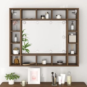 barna tölgy színű tükrös szekrény LED-ekkel 91 x 15 x 76,5 cm