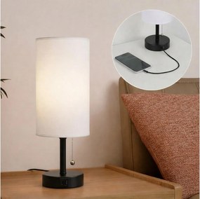 BRILAGI - Asztali lámpa USB-porttal TABLON 1xE27/25W/230V fekete/fehér