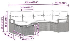 6 részes kertibútor szett párnákkal, világosszürke poli rattan, 2 személyes kertibútor párnákkal, szürke poli rattan