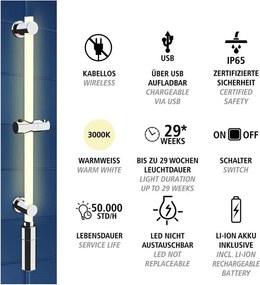Ezüstszínű fali zuhanytartó 74 cm LED – Wenko