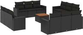 vidaXL 13 részes fekete polyrattan kerti ülőgarnitúra párnákkal