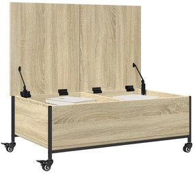 Sonoma tölgy szerelt fa dohányzóasztal kerekekkel 91x55x34cm