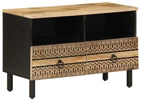 fekete tömör nyers mangófa TV-szekrény 70 x 33,5 x 46 cm