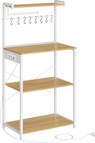 Szabadon álló 4 szintes konyhai polc konnektorokkal, arany tölgy-matt fehér