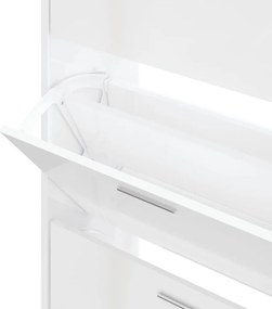 magasfényű fehér szerelt fa cipőszekrény 63x24x103 cm