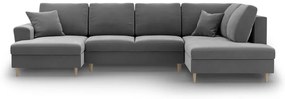 Világosszürke bársony kinyitható tárolóhelyes sarokkanapé (jobb oldali-U alakú) Kyoto – Cosmopolitan Design