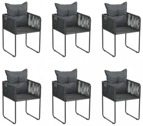 6 db fekete polyrattan kültéri szék párnával