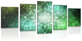 5 részes kép Mandala galaktikus háttérrel zöld színben