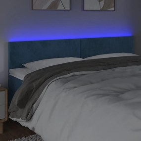sötétkék bársony LED-es fejtámla 180x5x78/88 cm