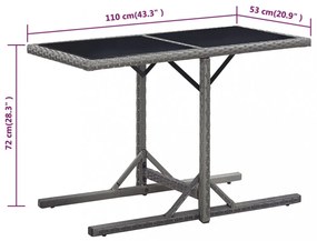 antracitszürke polyrattan és üveglapos kerti asztal 110x53x72cm