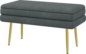HOMCOM Párnázott Tárolópad Velúrhatású, Fém Lábakkal, Tárolópad Nappaliba, Hálószobába, Előszobába Szürke, 79,5 x 37,5 x 43 cm | Aosom