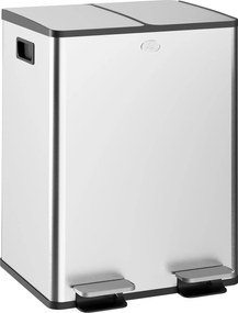 HOMCOM Konyhai Szemetes 2 Rekeszes 2x20L Rozsdamentes Acél Konyhai Kuka Pedálos, Lassan Csukó Fedéllel és Kivehető Kuka Betéttel Ételmaradékok Újrahas