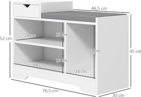 HOMCOM Cipőpad, Tárolópad, 1 Fiók és 3 Rekesz, Előszobai Bútor Párnázott Üléssel, 76,5 x 30 x 52 cm, Fehér | Aosom