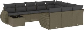 vidaXL 11 részes világosszürke polyrattan kerti ülőgarnitúra párnákkal