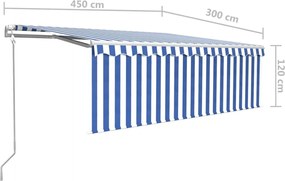 Kék és fehér redőnyös, szélérzékelős, LED-es napellenző 4,5x3 m