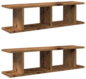 2 db antik fa színű szerelt fa fali polc 75 x 18 x 20 cm