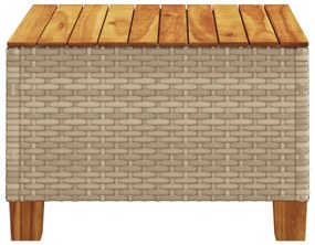 bézs polyrattan és akácfa kerti asztal 55 x 55 x 36 cm