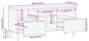 TV Szekrény 100x33x46 cm Tömör Mangófából