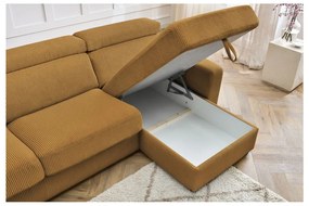 Mustársárga kordbársony kinyitható sarokkanapé (variálható) Monaco – Bobochic Paris