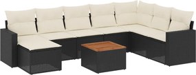 vidaXL 9 részes fekete polyrattan kerti ülőgarnitúra párnákkal