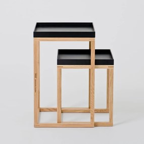 Oak 2 db-os tölgyfa tárolóasztal szett fekete lappal - Wireworks