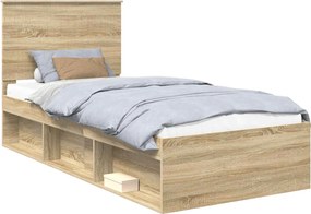 vidaXL Ágykeret fejtámlával Sonoma tölgy 90 x 190 cm Tömör fenyőfa