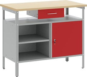 vidaXL Munkapad Piros és Szürke 100 x 55 x 85 cm Műszaki fa és acél