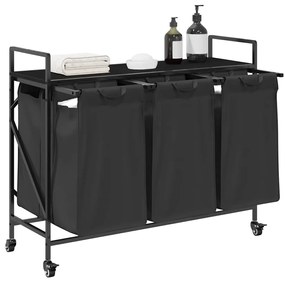 fekete tölgyfa mosodai kosár 3 rekeszes kerekekkel