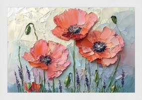 Poszter Keret Fa Természet Virágok Piros Pipacs Olaj Impasto 60x40