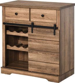 HOMCOM Oldalszekrény 2 Fiókkal, Nyitott Polcokkal és BorRack-kel, Rusztikus Konyhabútor Fa és Fém Kombinációban, 80x39x86 cm, Faf Color | Aosom