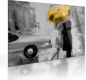Üveg kép - Szerelmespár egy esernyő alatt, sárga (70x50 cm)