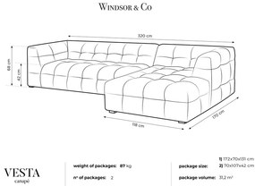 Vesta szürke bársony kanapé, jobb oldali - Windsor &amp; Co Sofas