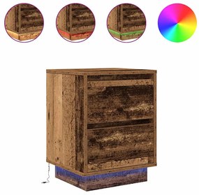2 db antik fa éjjeliszekrények LED világítással 38x34x50 cm