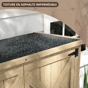 Outsunny Kertszekrény Kertvédő Eszközöknek Lábakon 90L x 54,5W x 161/168,5H cm 2 Polcos Vízhatlan Bitumen Tető Fenyőfa Autokláv | Aosom
