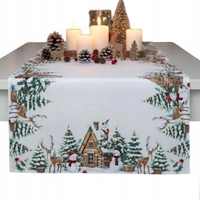 Futópad Fehér karácsonyi asztalra dekoratív hóemberek karácsonyra 60x120